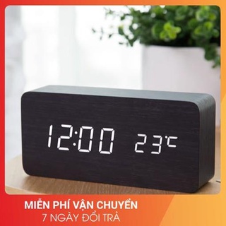 Đồng hồ giả gỗ LED AIWAN để bàn đo thời gian, nhiệt độ phòng hiện đại, tiện dụng hình chữ nhật.
