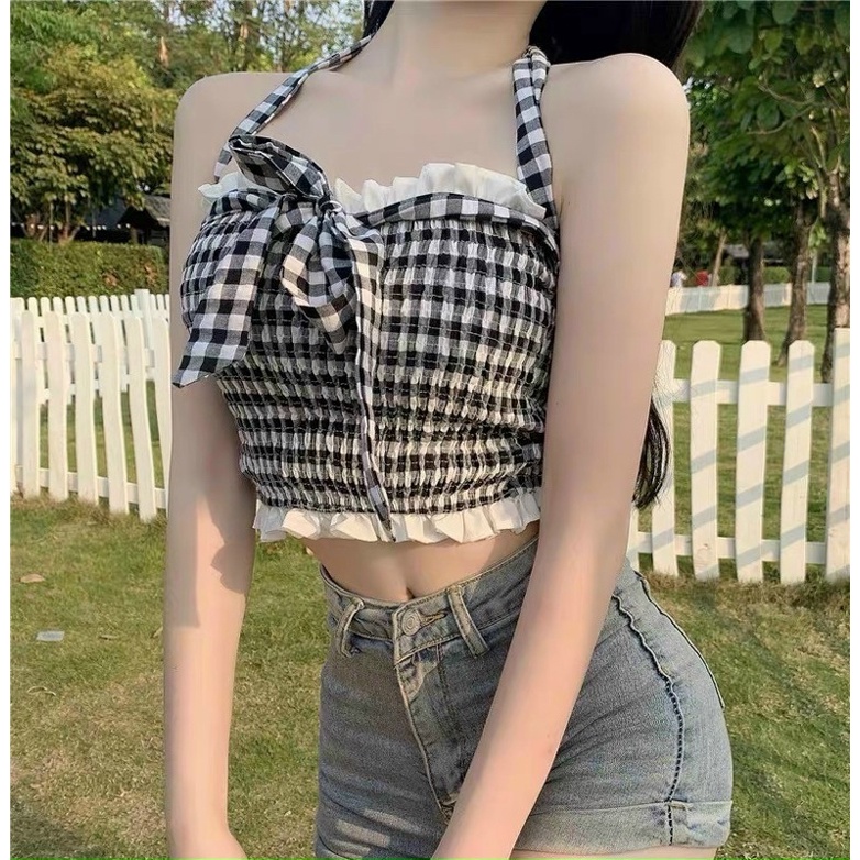 ÁO HAI DÂY CARO CỘT NƠ