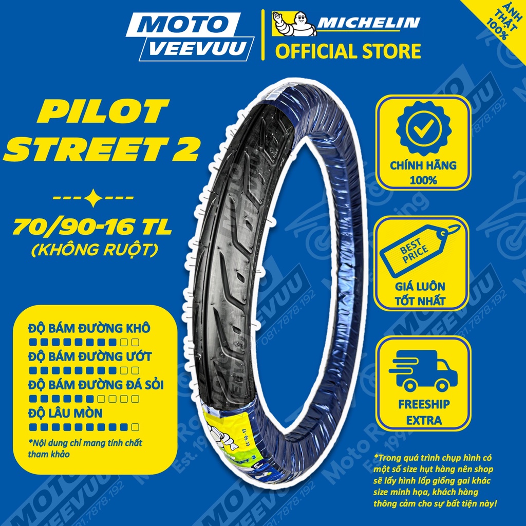 Vỏ lốp xe máy MICHELIN 70/90-16 TL Pilot Street 2
