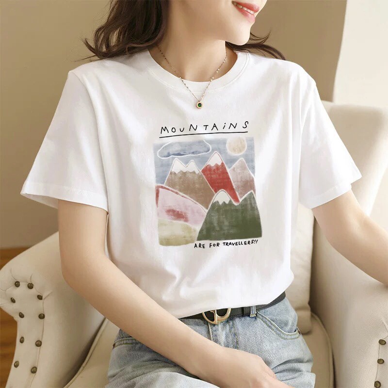 Áo Phông Nữ Hình Mountains Áo Thun Form Rộng chất vải Cotton Thoáng Mát, Mềm Mịn, Thấm Hút Mồ Hôi - Seolafashion