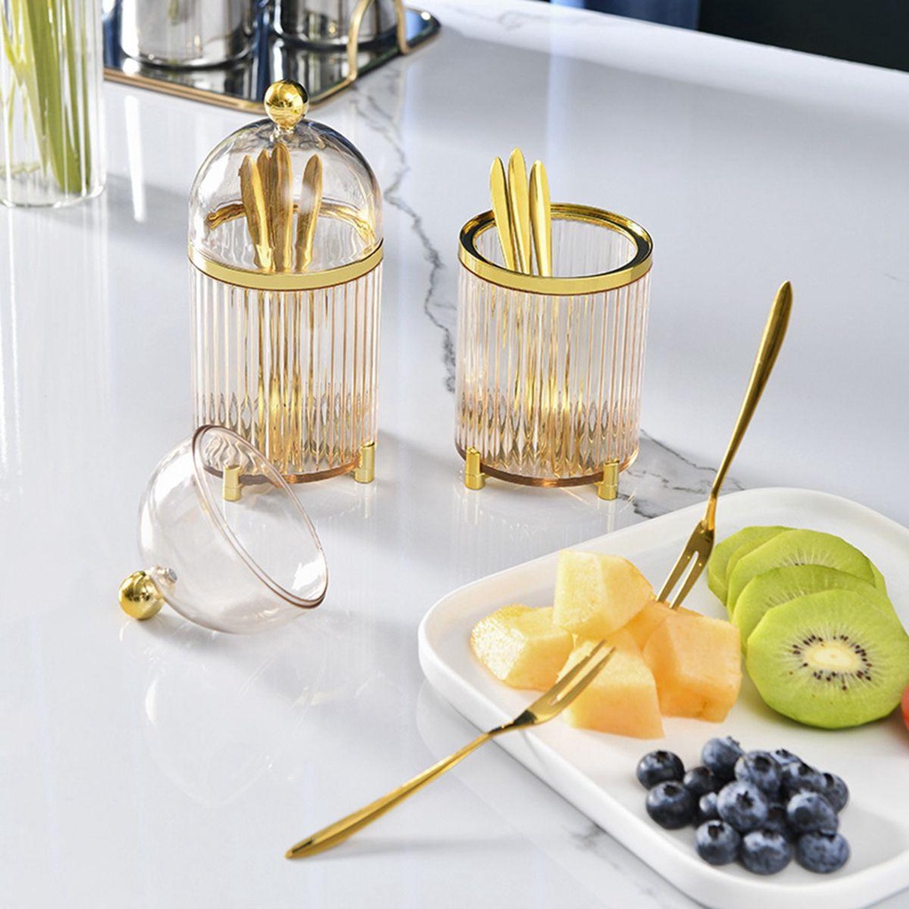 YIYU Nĩa Ăn Trái Cây Kèm Hũ Đựng Bằng Thép Không Gỉ