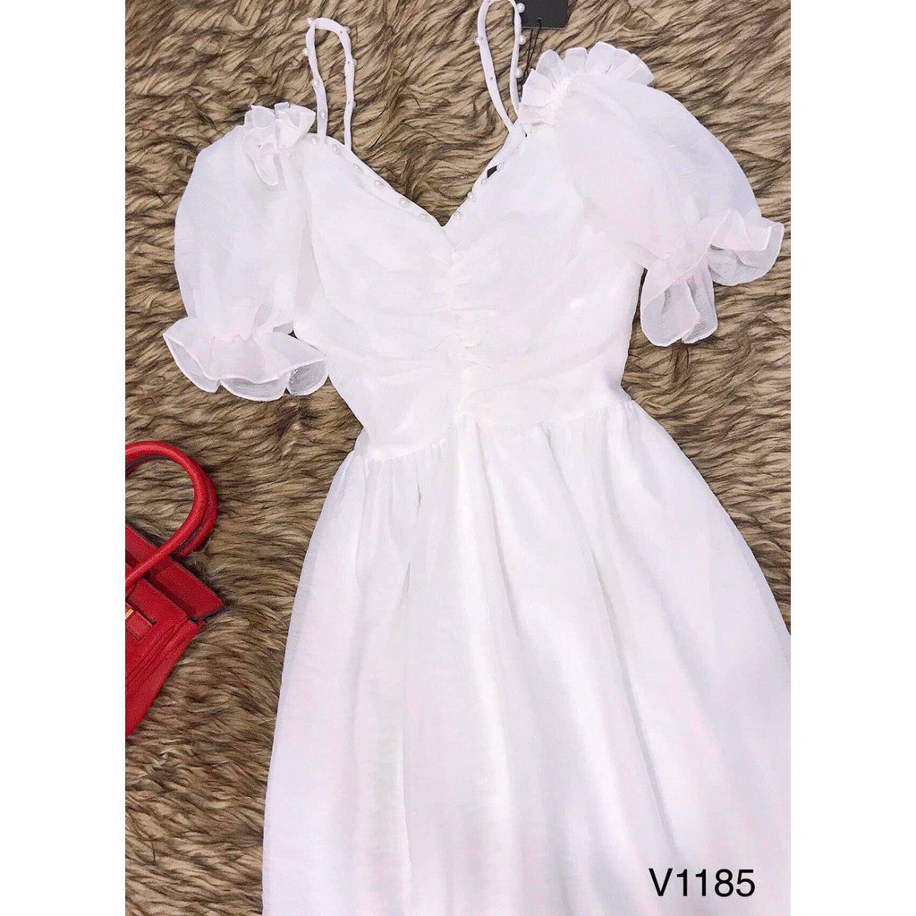 [ xả kho ] MiD VÁY TRẮNG VIỀN NGỌC V1185 Mie Design kèm ảnh thật