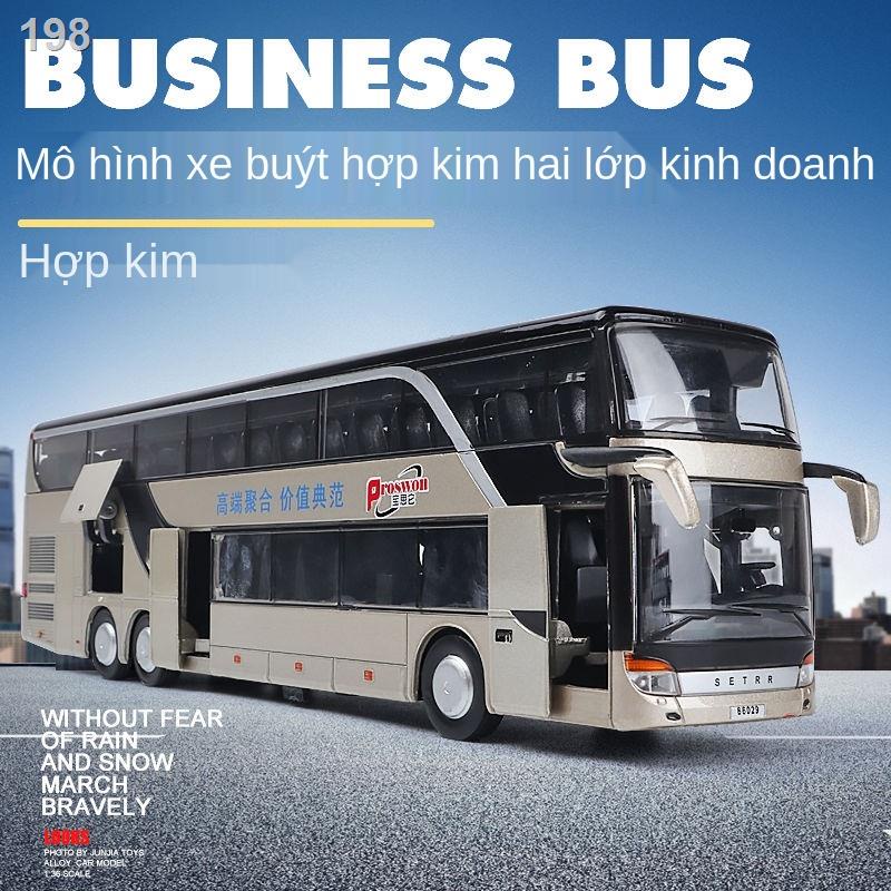 【2021】Xe buýt hai tầng lớn hợp kim đồ chơi trẻ em cậu bé mở cửa ô tô mô hình