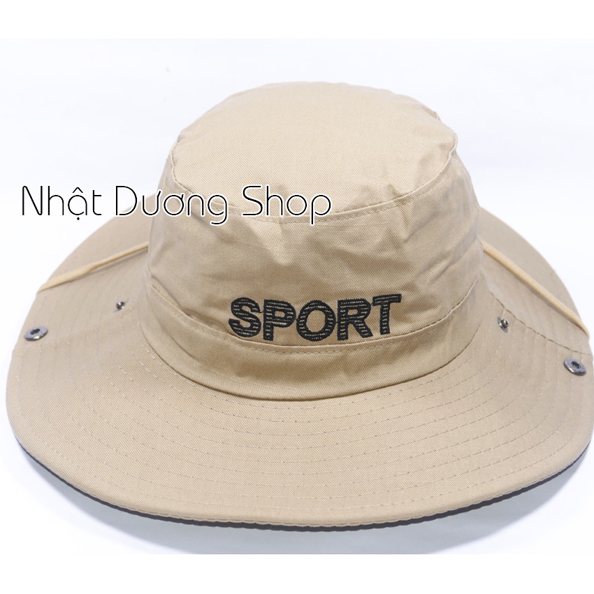 Nón tai bèo nam vành rộng 8,5 cm thêu chữ SPORT kết hợp vải cotton tốt mềm mại