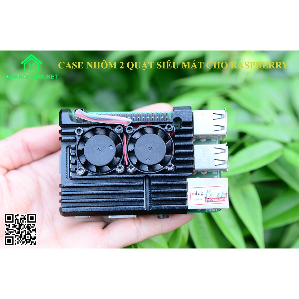 Vỏ Case Raspberry Pi 4, Pi 3 Nhôm Đúc Nguyên Khôi 2 Quạt Siêu Mát - Dual Fan