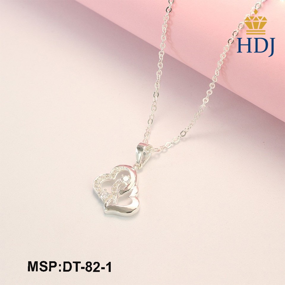 Dây chuyền nữ bạc mặt trái tim đôi đính đá đẹp trang sức cao cấp HDJ mã DT-82-1