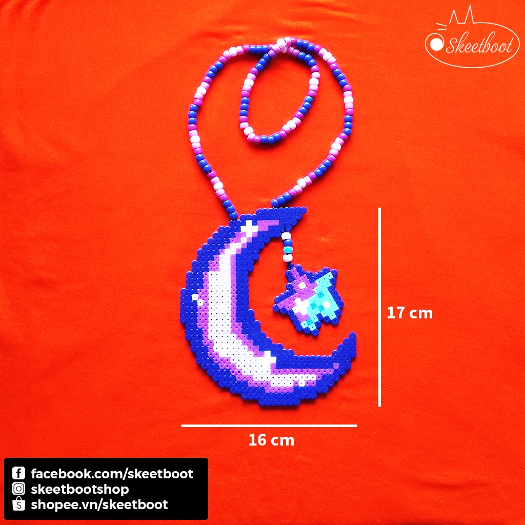 Vòng kandi mặt trăng xanh CÓ ĐÈN LED - vòng cổ perler trăng sao xanh tím - phụ kiện rave