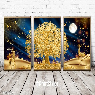 Combo 3 tranh canvas CÂY KIM TIỀN  khung gỗ cao cấp