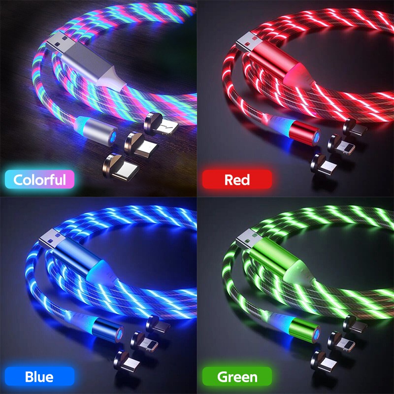 Cáp sạc nhanh TBTIC có đèn led nhiều màu sắc thích hợp cho iPhone Samsung Note10 Plus 9 8