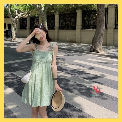 Váy 2 dây chun ngực viền bèo - Váy nữ chất vải đũi mềm mại - MIUMIU CLOTHINGS