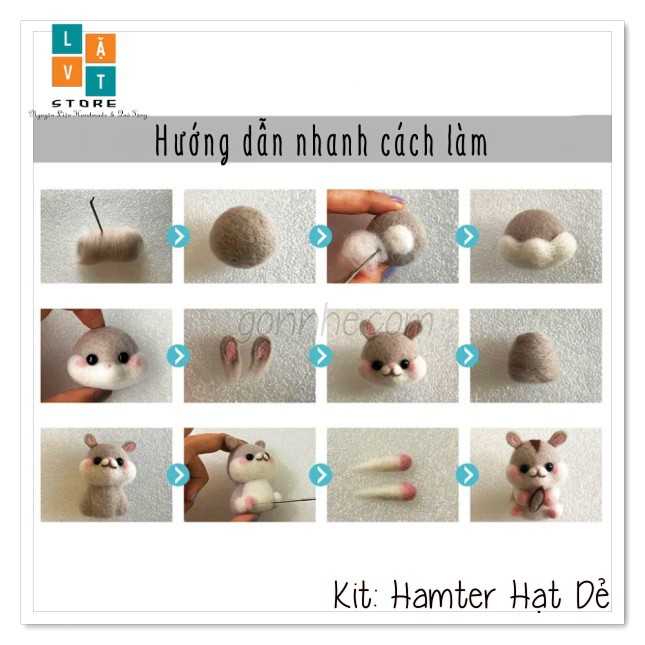 [Có hướng dẫn] KIT len chọc có hướng dẫn Hamster Hạt Dẻ - Quà Tặng, Trang trí cực đẹp - Needle Felt