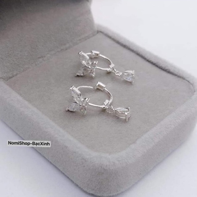 Bông tai bạc nhỏ nhắn xinh xắn, cánh bươm bướm đính đá bấm bật xịn xò Mainomi Shop Bạc Xinh