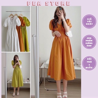 Váy thô dáng dài cổ V chun eo Pea Store (Ảnh thật)