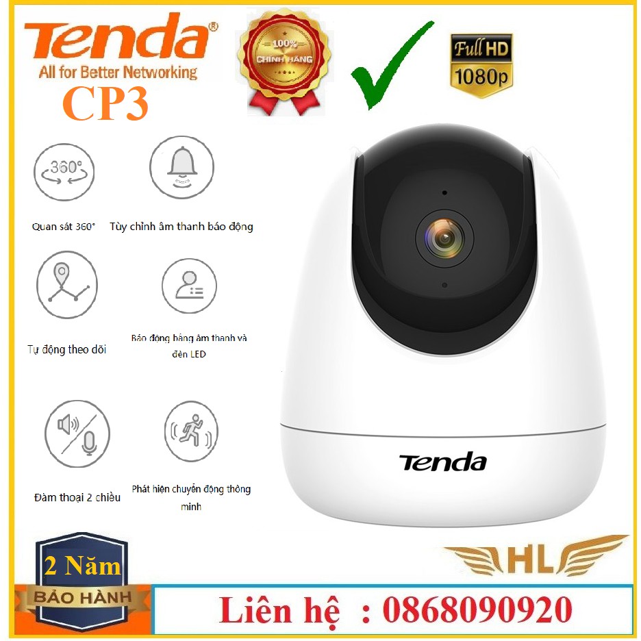 Camera Wifi Tenda CP3 IP Camera quay quét FullHD 1080P- Hàng Chính Hãng