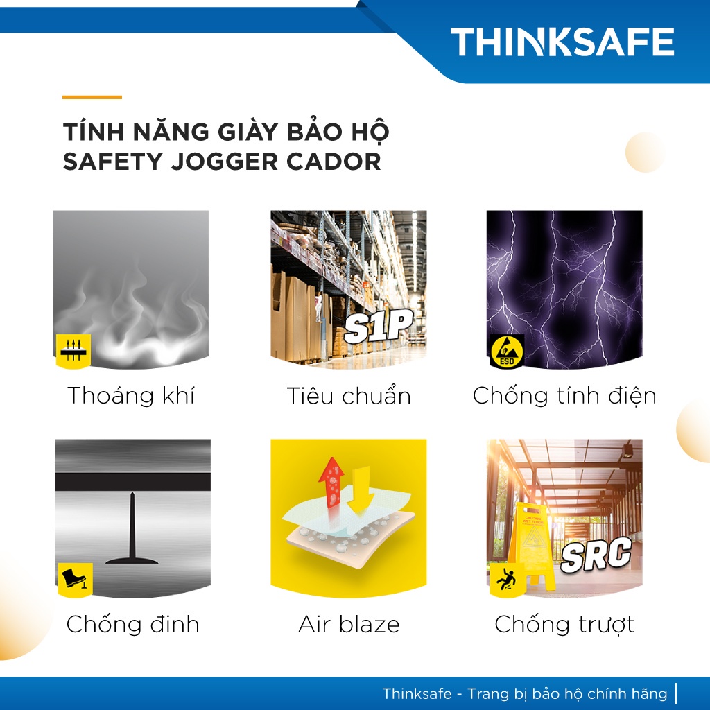 Giày bảo hộ lao động Safety Jogger Cador S1P chống đinh, chống dập ngón, chống trượt, đệm khí nâng đỡ gót - Thinksafe