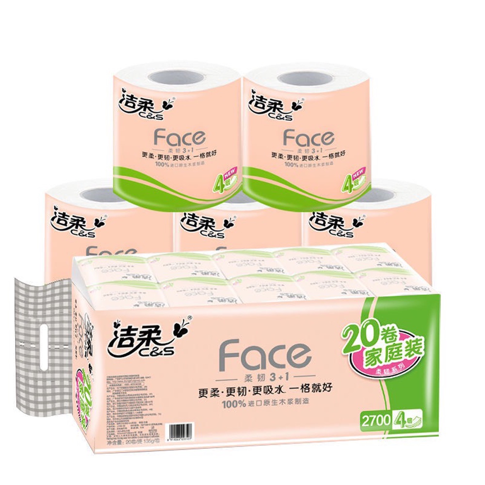 Giấy vệ sinh, giấy lau khô Face hồng set 10 cuộn 135g/ cuộn * 4 lớp