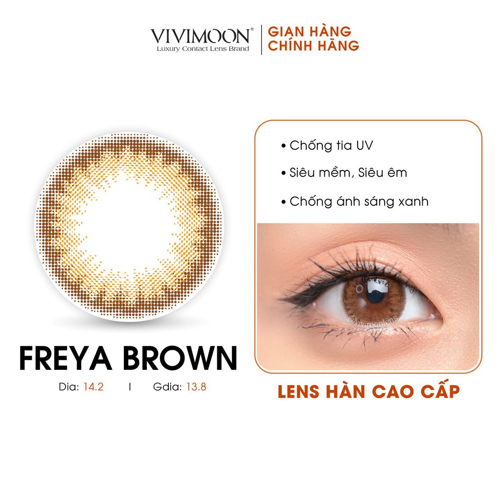 Lens Cận Hàn Quốc Màu Nâu Sáng Tự nhiên - Kính Áp Tròng VIVIMOON Freya Brown 14.0mm