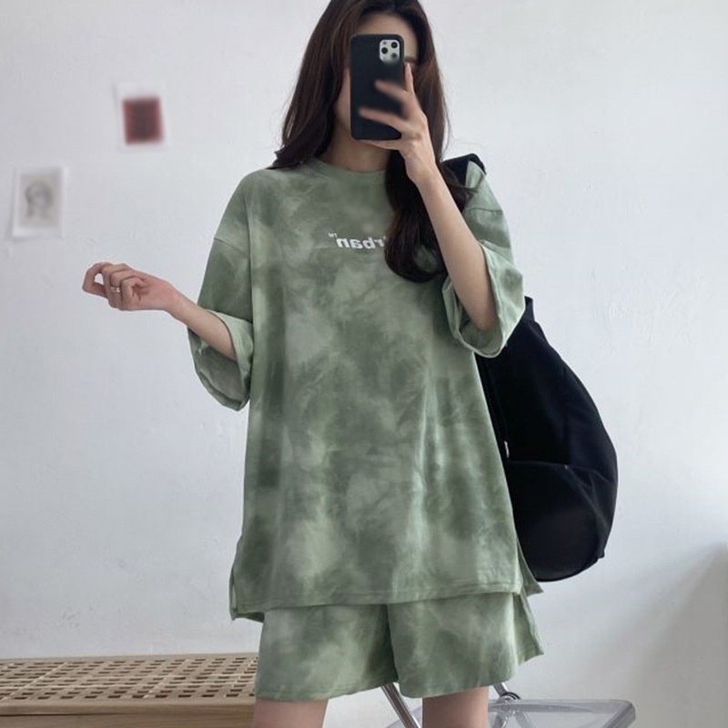 Set áo thun tay ngắn và quần ngắn ống rộng phong cách Hàn Quốc thời trang cá tính cho nữ