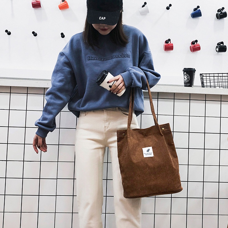 Túi xô xách tay đeo vai IELGY vải nhung tăm phong cách đơn giản thời trang dành cho nữ