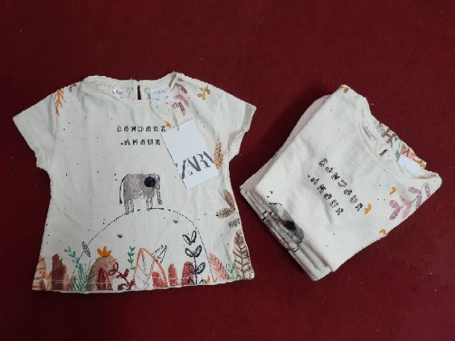 Áo phông cộc tay con voi Zara Auth sz 6m-5y