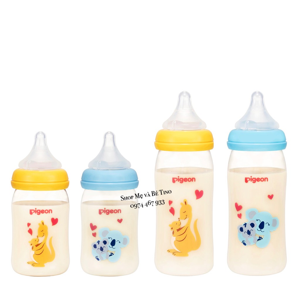 [Limited] Bình sữa Pigeon nội địa Nhật cổ rộng nhựa PPSU 160ml hoặc 240ml Kangaroo & Koala