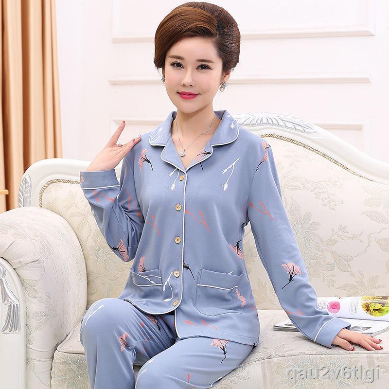 Medium Pyjama Woman Long - vải cotton tinh khiết cỡ lớn mỏng mặc nhà phù hợp với người giàCC