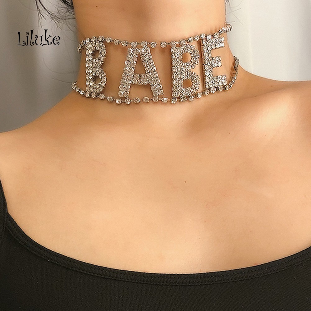 Vòng Cổ Choker Hợp Kim Mạ Vàng Trang Trí Chữ Babe Đính Đá Sang Trọng Cho Nữ