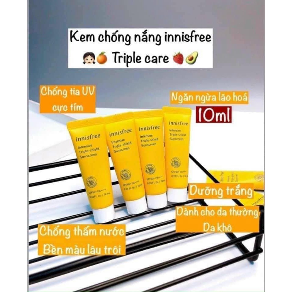 Kem Chống Nắng Innisfree Intensive Triple-Shield Sunscreen SPF 50+/PA++++ Chống Trôi, Điều Chỉnh Tông Da 10ml