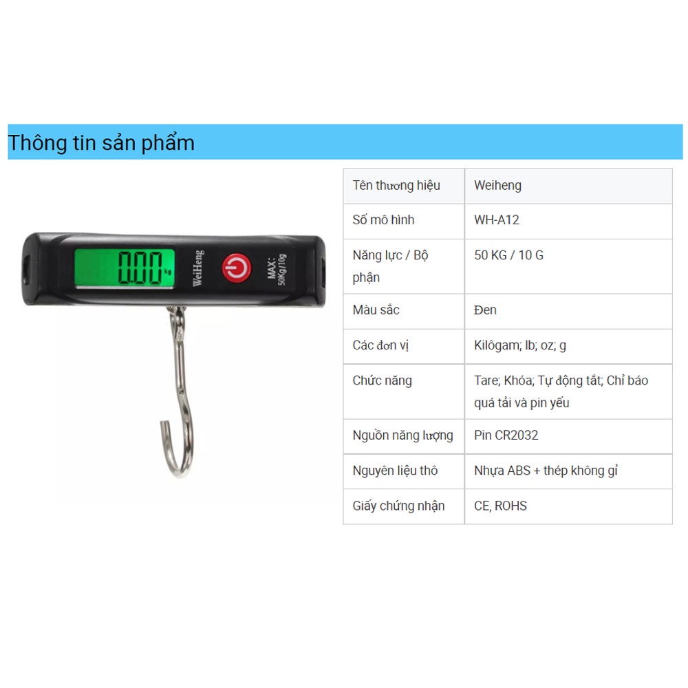 Cân hành lý điện tử kỹ thuật số 50kg KHALIK WH-A12 chuyên dành cho du lịch Luggage scale