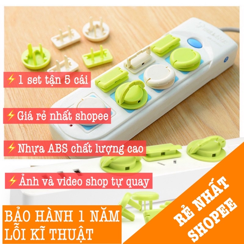 [RẺ NHẤT- TỐT NHẤT] Set 5 bịt ổ điện 2 chân, 3 chân cao cấp giữ an toàn cho bé, giá rẻ nhất SP061