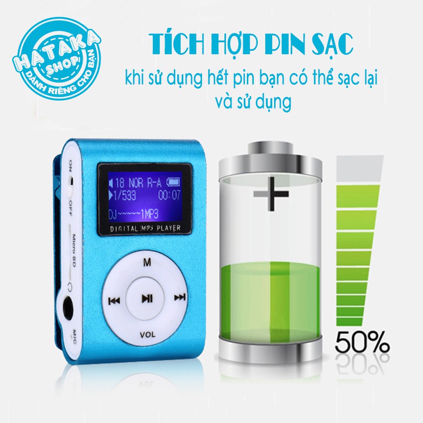 Máy Nghe Nhạc Mp3 MINI có màn hình-kẹp gắn quần áo-tặng tai nghe và dây sạc-digital mp3 player