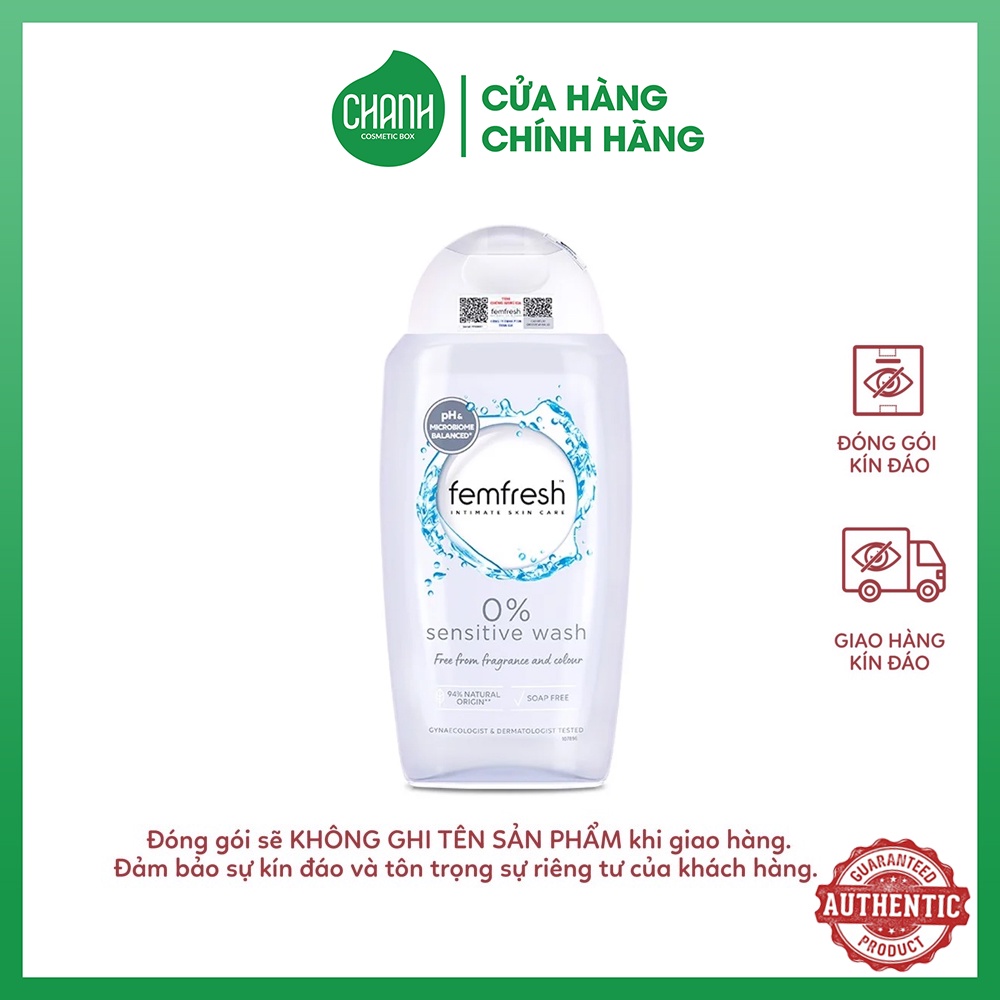 Dung dịch vệ sinh phụ nữ cao cấp cho da nhạy cảm Femfresh 0% Sensitive Intimate Wash 250ml