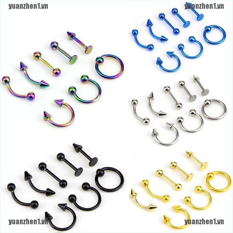 Set 8 Khuyên Xỏ Bằng Thép Không Gỉ 16G YUANZHEN1