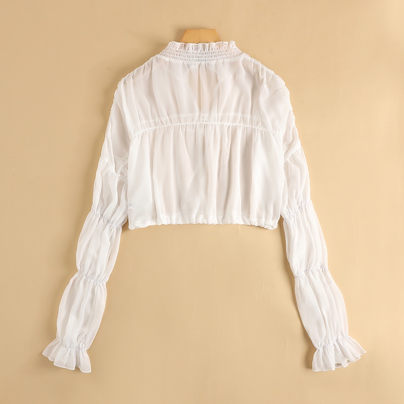 Áo kiểu ZANZEA tay phồng dài xếp ly cổ đứng phối dây rút thời trang cho nữ