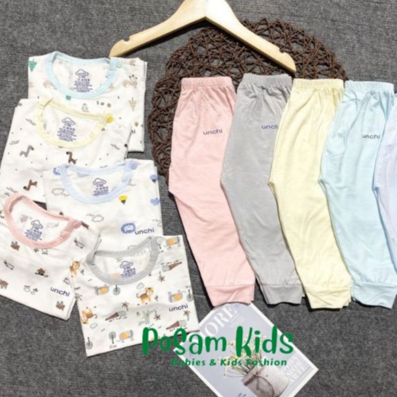 Đồ Bộ Dài Tay Cho Bé, Bộ Unchi Chất Cotton Peptit Cổ Màu Khuy Cúc Giữa, Cài Vai Cho Bé Trai Bé Gái - PoSam Kids