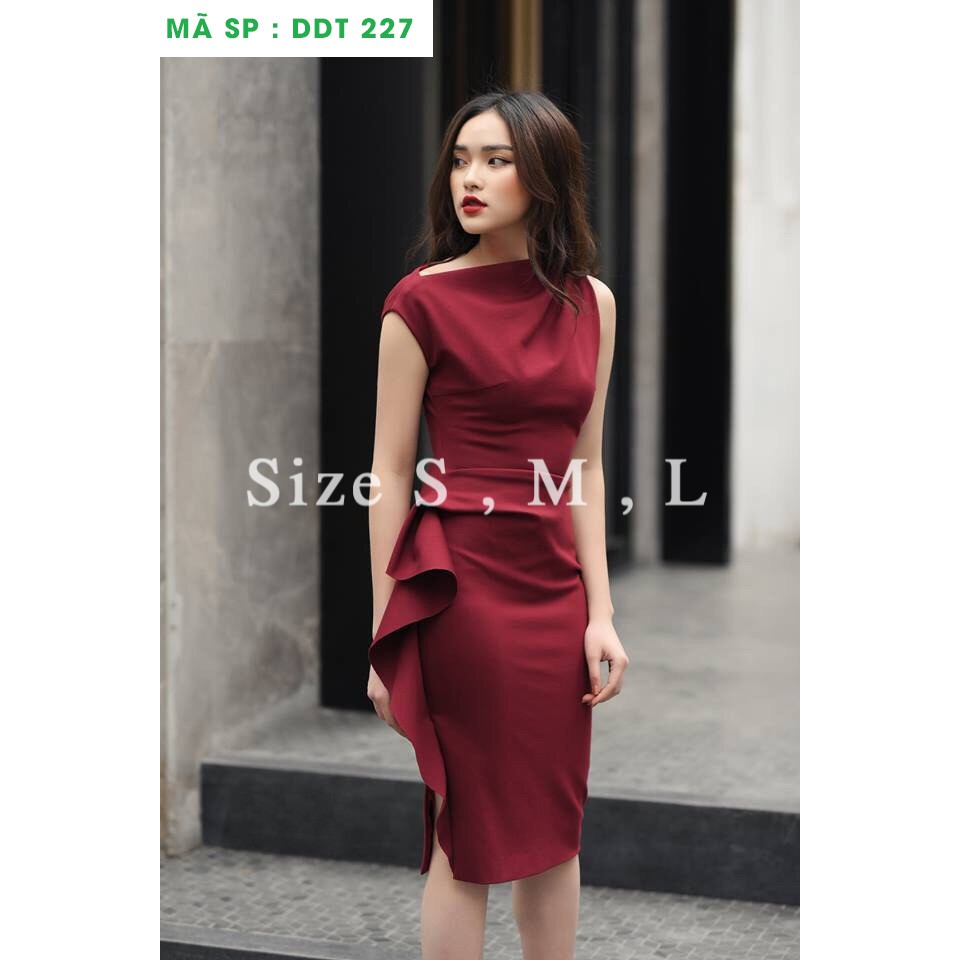 Đầm ôm body dự tiệc cổ chéo xẻ tà phối bèo thoitranghd