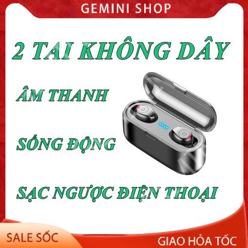 Tai nghe Bluetooth 8D TWS F9 nút bấm bản Quốc tế tặng dock loại không màn hình kháng nước thể theo stereo