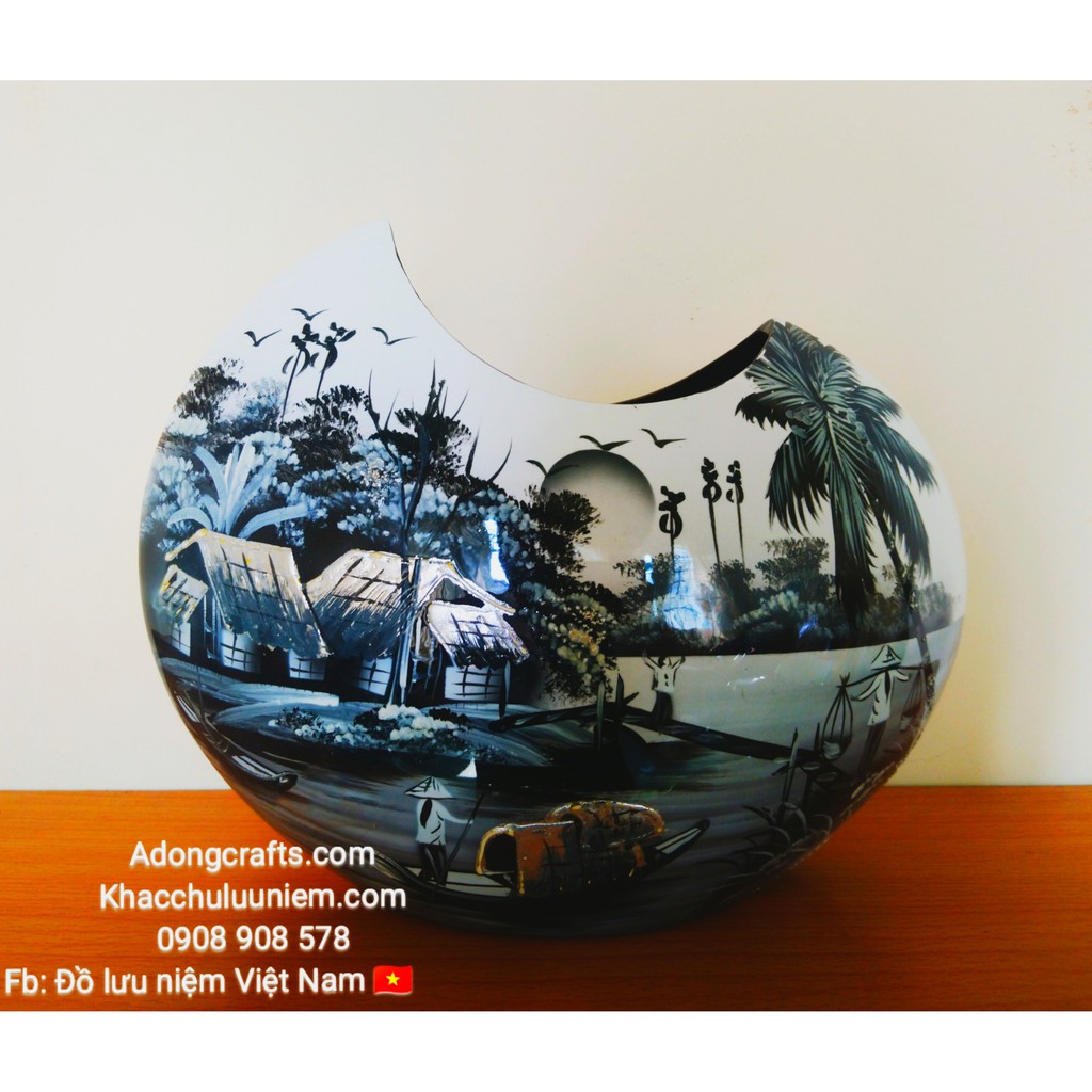 Bình sơn mài Ánh trăng trang trí cảnh đồng quê, bình cắm hoa - Hình Ảnh Việt Nam - Quà Tặng - Quà Lưu Niệm Việt Nam