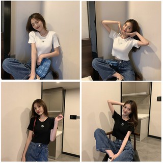 Áo thun croptop ngắn tay cổ tròn hở rốn HOA CÚC ngực chất bozip mát mịn
