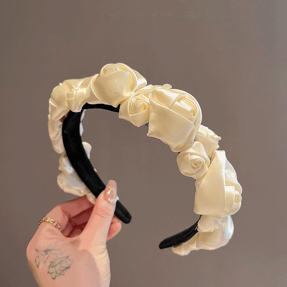 Băng Đô Cài Tóc Bản Rộng Màu Trơn Họa Tiết Hoa Đơn Giản Phong Cách Vintage Cho Nữ