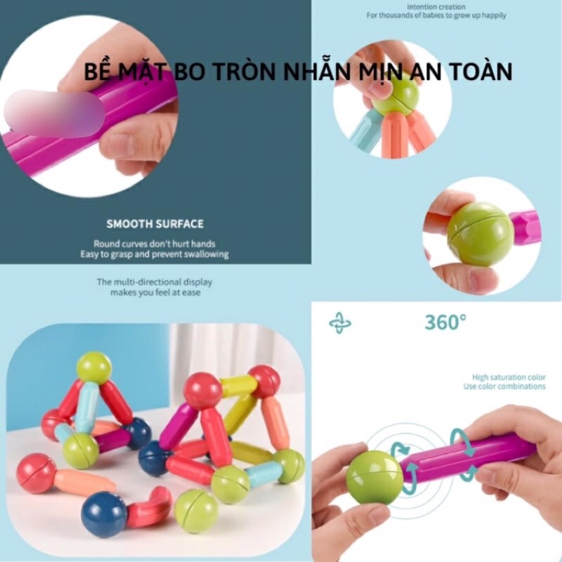 Bộ đồ chơi nam châm xếp hình thông minh MAGNETIC Stick cao cấp, Lego thông minh, Phát triển trí tuệ