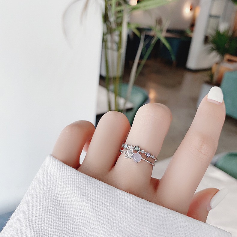 Nhẫn nữ đính đá Zircon hình hoa, trái tim 14115 dễ thương phong cách Hàn Quốc 19 mẫu