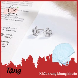 Khuyên Tai Bạc ? GIÓ SILVER 💕 Hình Vương Miệng Nạm Đá Sáng [BẠC Ý 925]
