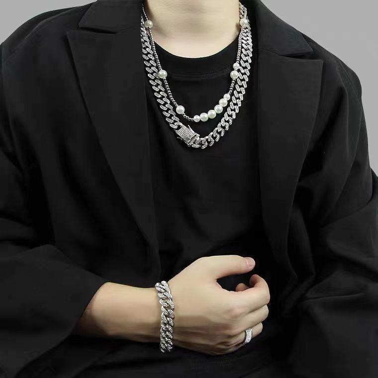 Dây Chuyền Vòng Cổ Nam Nữ Kèm Vòng Tay Nam Cuban HipHop Maxshopdoc Dạng Chuỗi Xích Đẹp Streetwear Thép Titan Cuban Đá