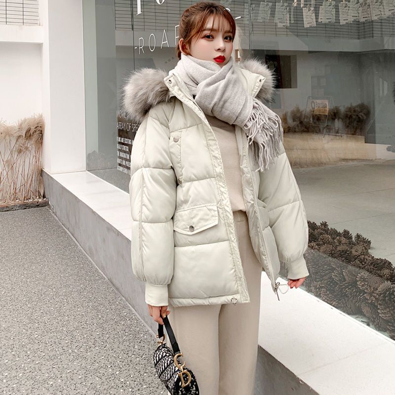 Áo khoác phao nữ đại hàn mũ lông dáng rộng túi hộp đẹp phong cách 5 màu | BigBuy360 - bigbuy360.vn