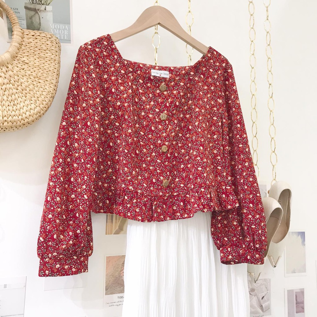 ÁO croptop cổ vuông hè 2021 hoa nhí | BigBuy360 - bigbuy360.vn