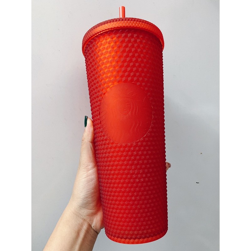 Ly Starbucks studded kim cương gai đỏ matte mờ US