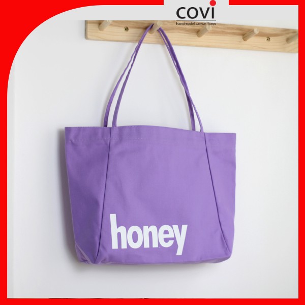 Túi Vải Tote, Vải Canvas, Đeo Vai Hàn Quốc, đựng giấy A4  in chữ HONEY thời trang COVI màu sắc T19