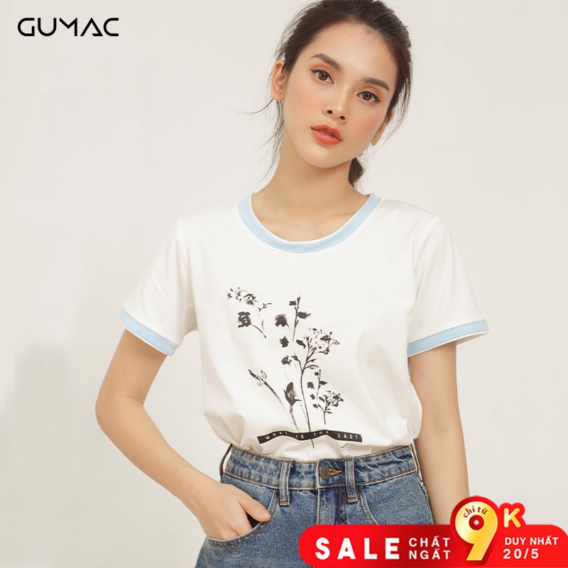Áo phối viền in hoa GUMAC ATA436_TRANG