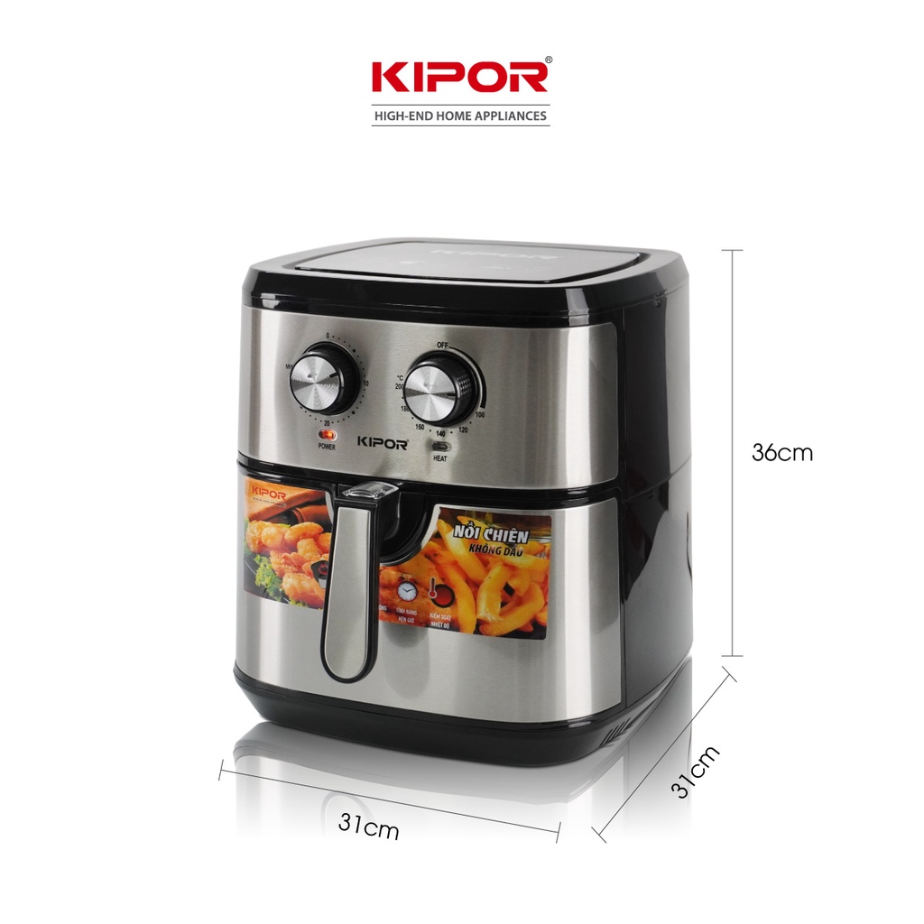 Nồi chiên không dầu KIPOR KP-AF310-10L-Điều khiển cơ RAPID AIR nướng đối lưu-chống dính-Bảo hành tại nhà 12 tháng